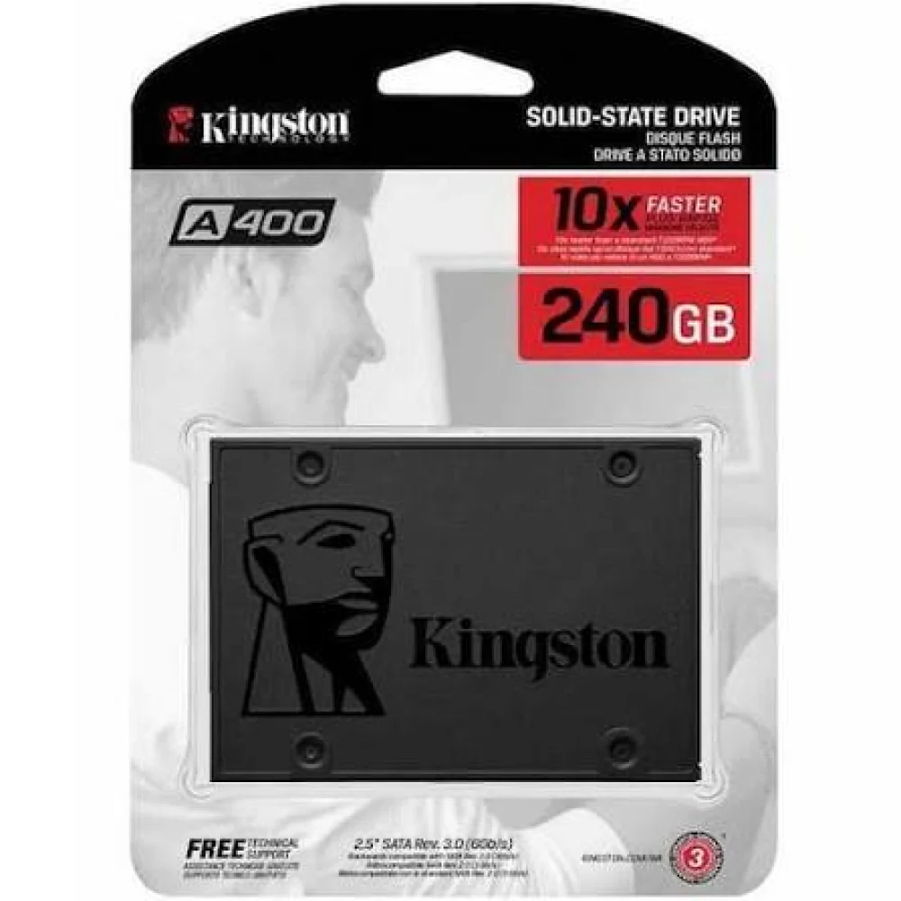 UNIDAD DE ESTADO SOLIDO KINGSTON INTERNO A400 240GB 2.5 SATA3 7MM LECT.500 ESCRIT.320MB/S PC/LAPTOP SA400S37/240G