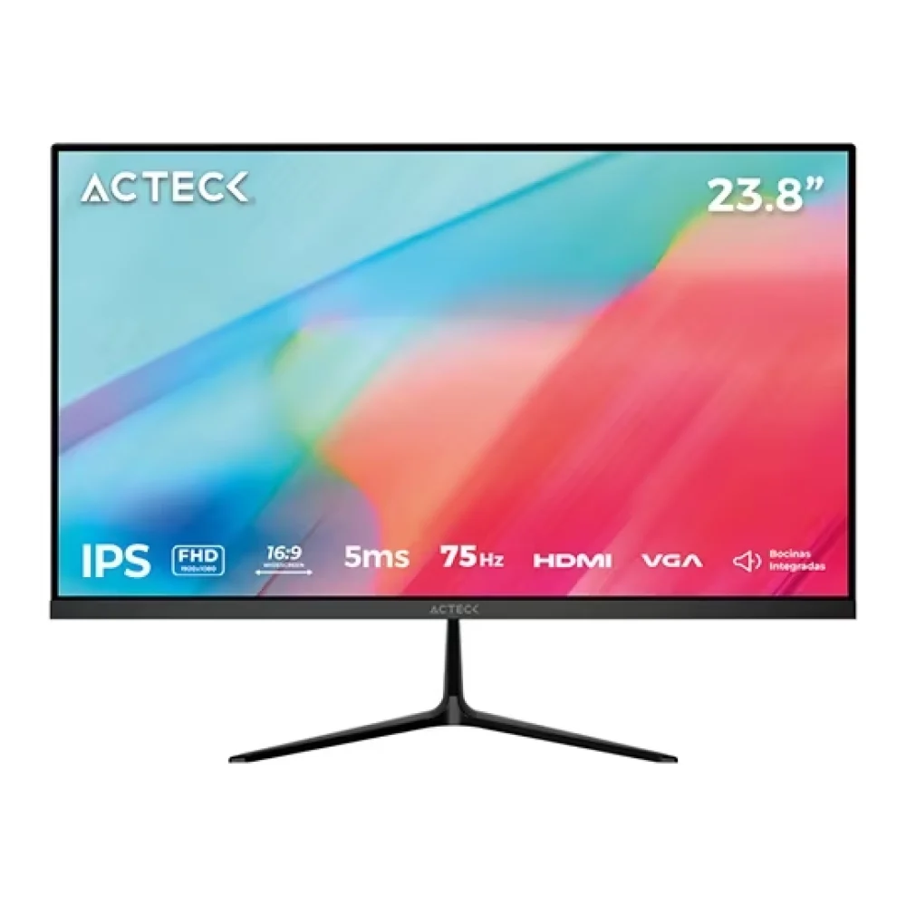 MONITOR ACTECK CAPTIVE VIVID SP240 / 23.8 PUL / PLANO / FULL HD / 75 HZ / BOCINAS INTEGRADAS / 5 MS / IPS / HDMI + VGA + DC / SOPORTE VESA 75 / 3 AÑOS DE GARANTIA / NEGRO / AC-933841