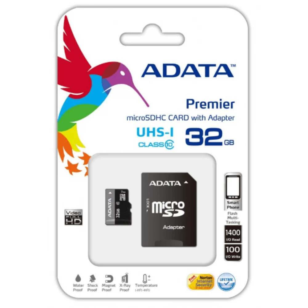 MEMORIA ADATA MICRO SDHC 32GB UHS-I CLASE 10 C/ADAPTADOR AUSDH32GUICL10-RA1