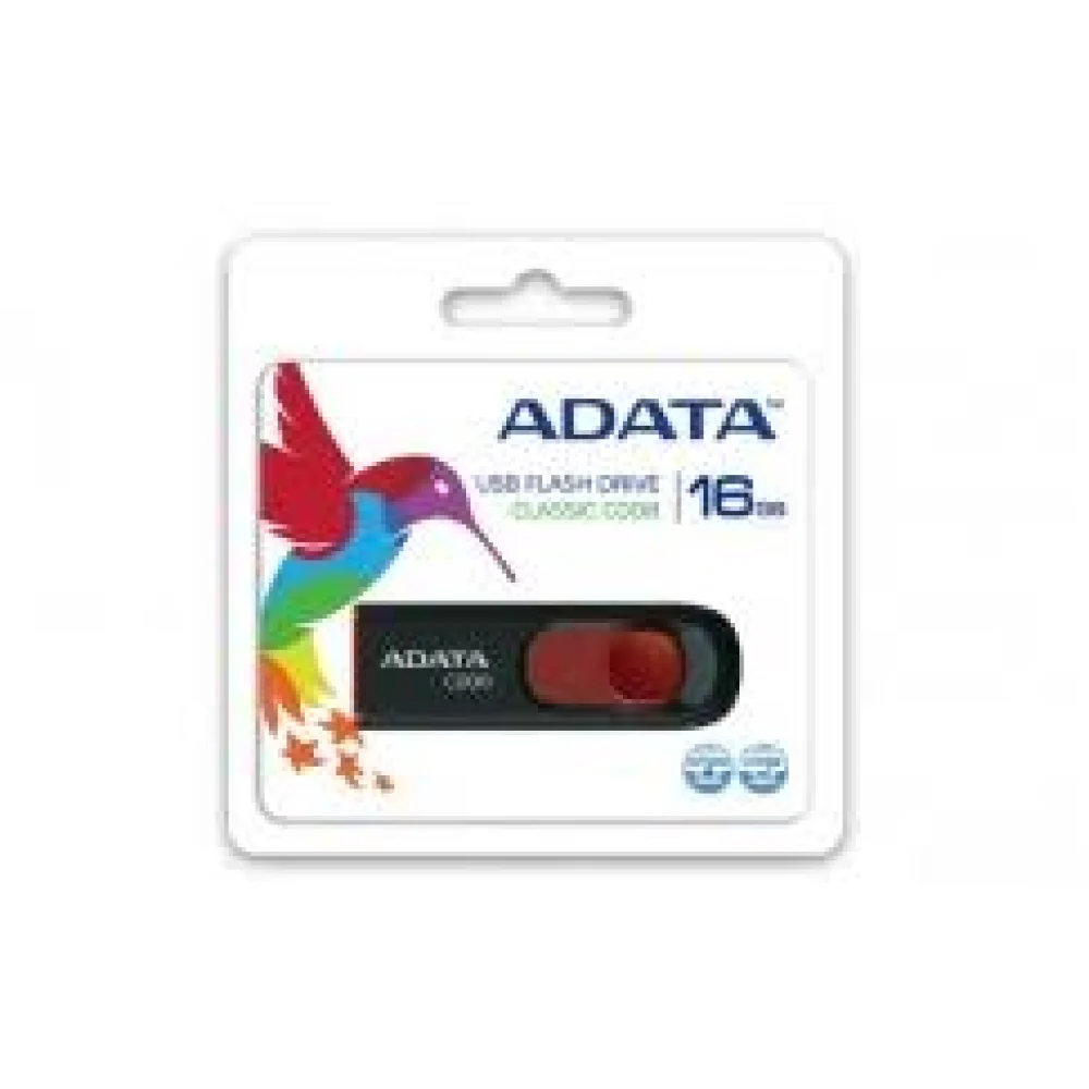 MEMORIA ADATA 16GB USB 2.0 C008 RETRACTIL NEGRO- ROJO (AC008-16G-RKD)