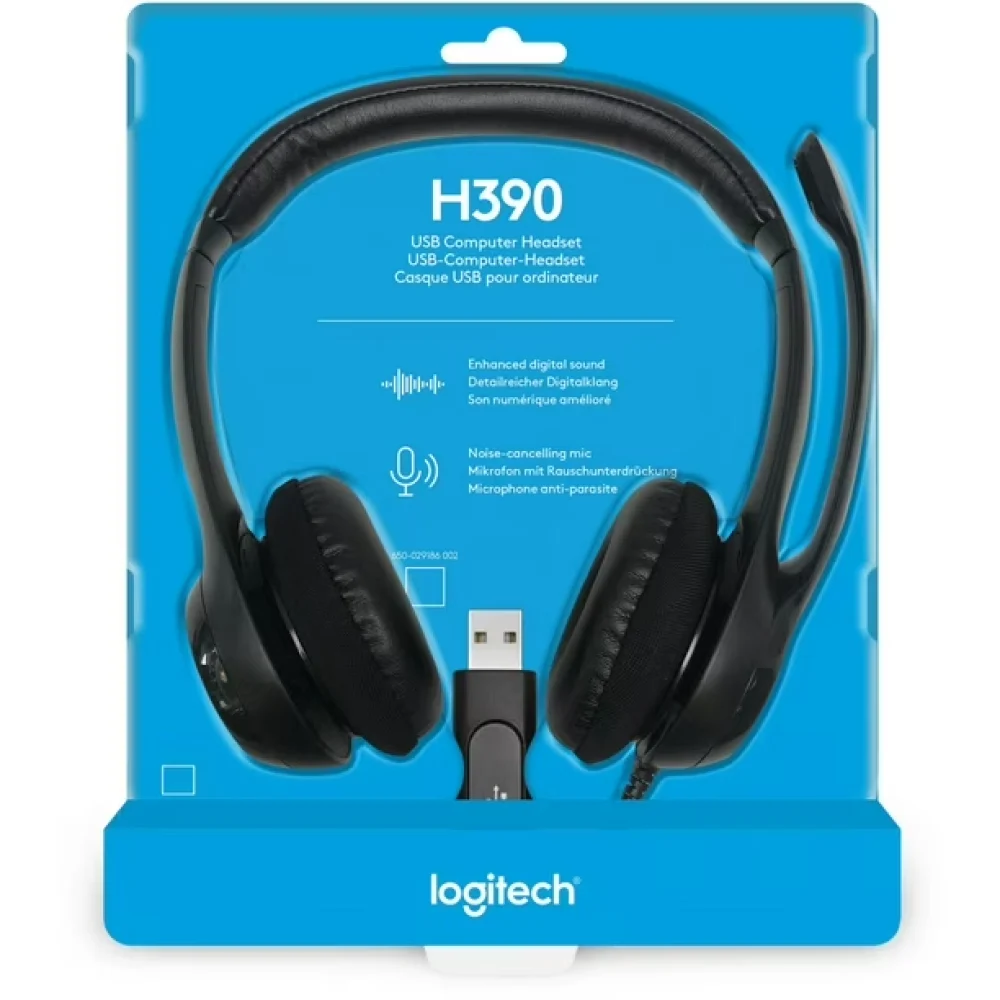 AUDIFONOS DIADEMA LOGITECH H390 SUPRESION DE RUIDO CONTROL DE VOLUMEN USB NEGRO
