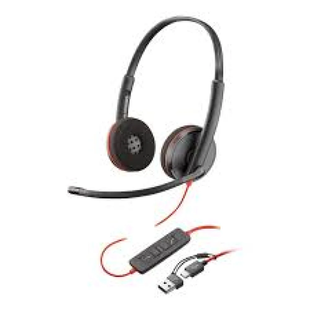 DIADEMA HP POLY 8X228A6 BLACKWIRE C3220 | ALAMBRICA BINAURAL | USB-A USB-C | REDUCCION DE RUIDO CON MICROFONO | CONTROL EN EL CABLE | COLOR NEGRO CON NARANJA