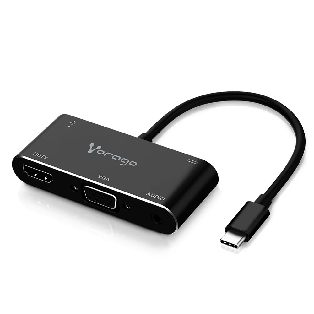 ADAPTADOR  TIPO C  / VORAGO / ADP-350   /  5 EN 1 /  HDMI, VGA, 3.5 MM, USB C Y USB 3.0