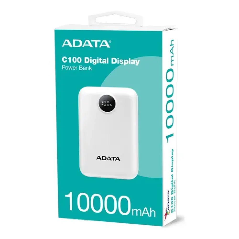 BATERIA DE RESPALDO ADATA POWER BANK C10022 10000MAH ENTRADA USB TIPO C Y USB TIPO A BLANCA PC1002212WH