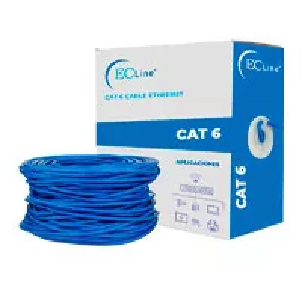 BOBINA DE CABLE DE RED EC LINE EC-NC1000-55100, AZUL, 100 MTS, CAT 6 UTP, USO INTERIOR, CUBIERTA DE PVC, 100% COBRE