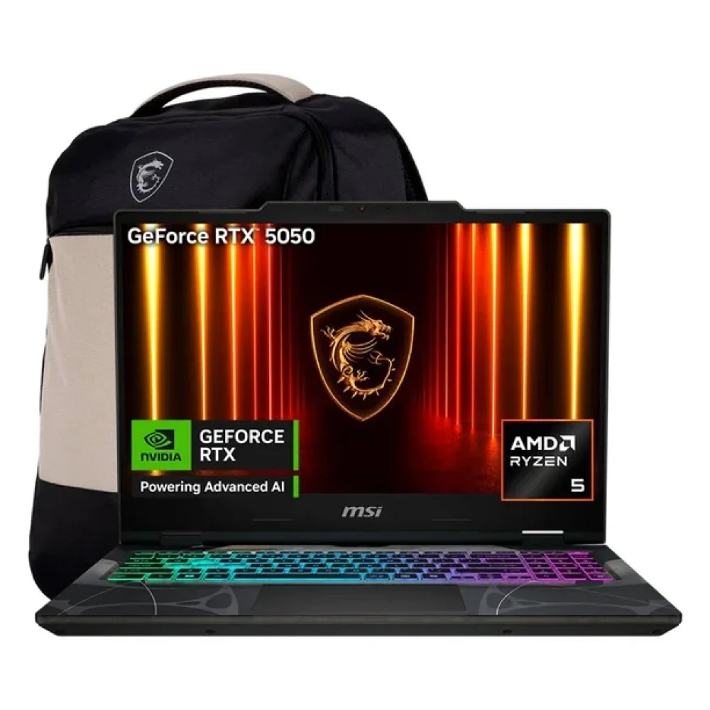 LAPTOP PORTATIL GAMER MSI CYBORG A15 AI B2HW/ 15.6 FHD 144HZ / AMD RYZEN 5 240 HASTA 5.0 GHZ / DDR5 16GB (2*8GB) / 512GB SSD / NVIDIA RTX 5050, GDDR7 8GB / WIN 11 HOME / INCLUYE BACKPACK