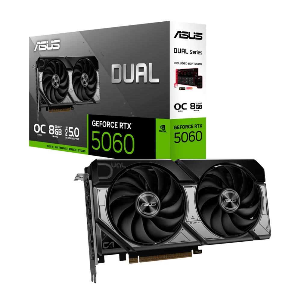 TARJETA DE VIDEO ASUS NVIDIA RTX5060 /PCIE X16 5.0 /8GB GDDR7 /HDMI /3X DP /ESTANDAR /GAMA MEDIA