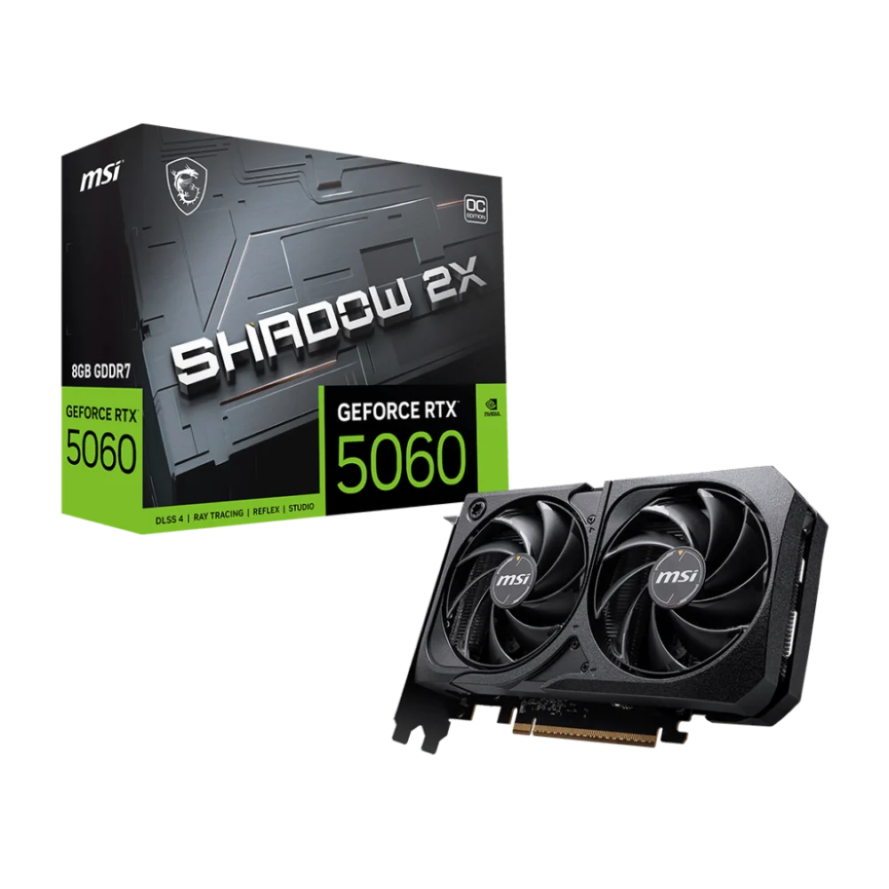 TARJETA DE VIDEO MSI GEFIORCE RTX 5060 8G SHADOW 2X OC PCIE4 X 8/8GB/GDDR7/ESTANDAR/1HDMI/1XDP/DL-DVI-D X 1GAMA MEDIA /GAMER