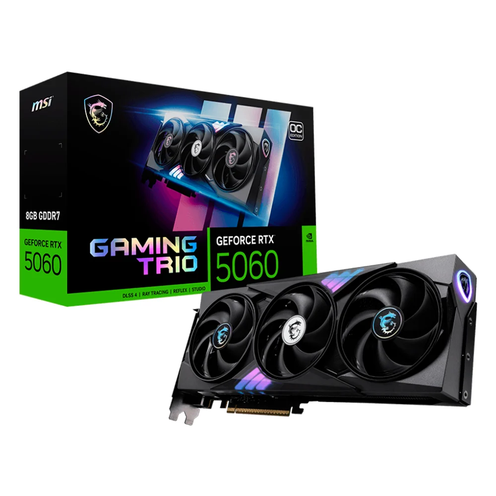 TARJETA DE VIDEO MSI RTX 5060 8G GAMING TRIO OC PCIE 4 X 8/8GB/GDDR6/ESTANDAR/2HDMI/1XDP/DL-DVI-D X 1GAMA MEDIA /GAMER