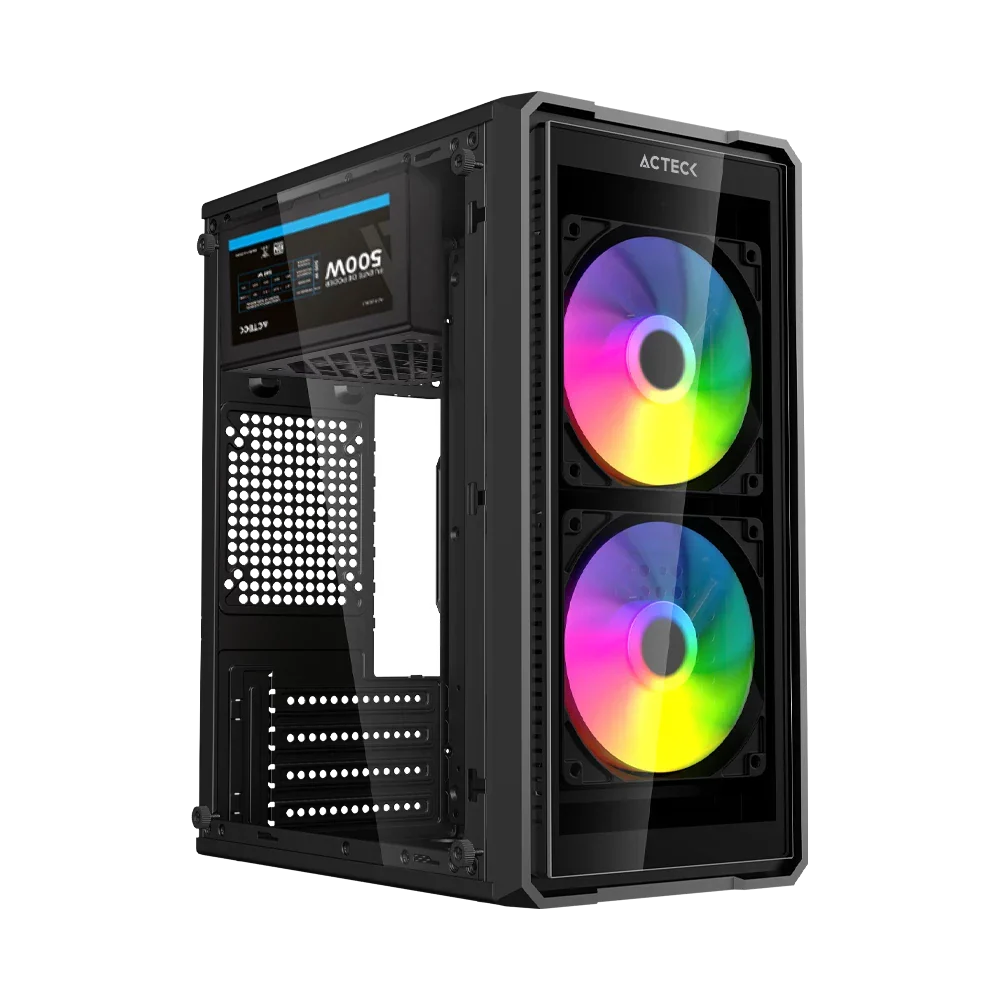 GABINETE ACTECK DOOM ULTRA CRYSTAL GI750C / MINI TORRE / PANELES DE CRISTAL TEMPLADO / FUENTE DE PODER ATX 500W INCLUIDA / COMPATIBILIDAD MICRO ATX / MINI ITX / NEGRO / AC-943789