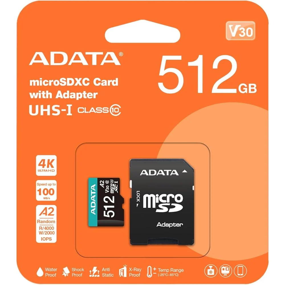 MEMORIA ADATA MICRO SDXC/SDHC 512GB UHS-I 100MB/25MB CLASE 10 V10 A1 C/ADAPTADOR (AUSDX512GUICL10A1-RA1)