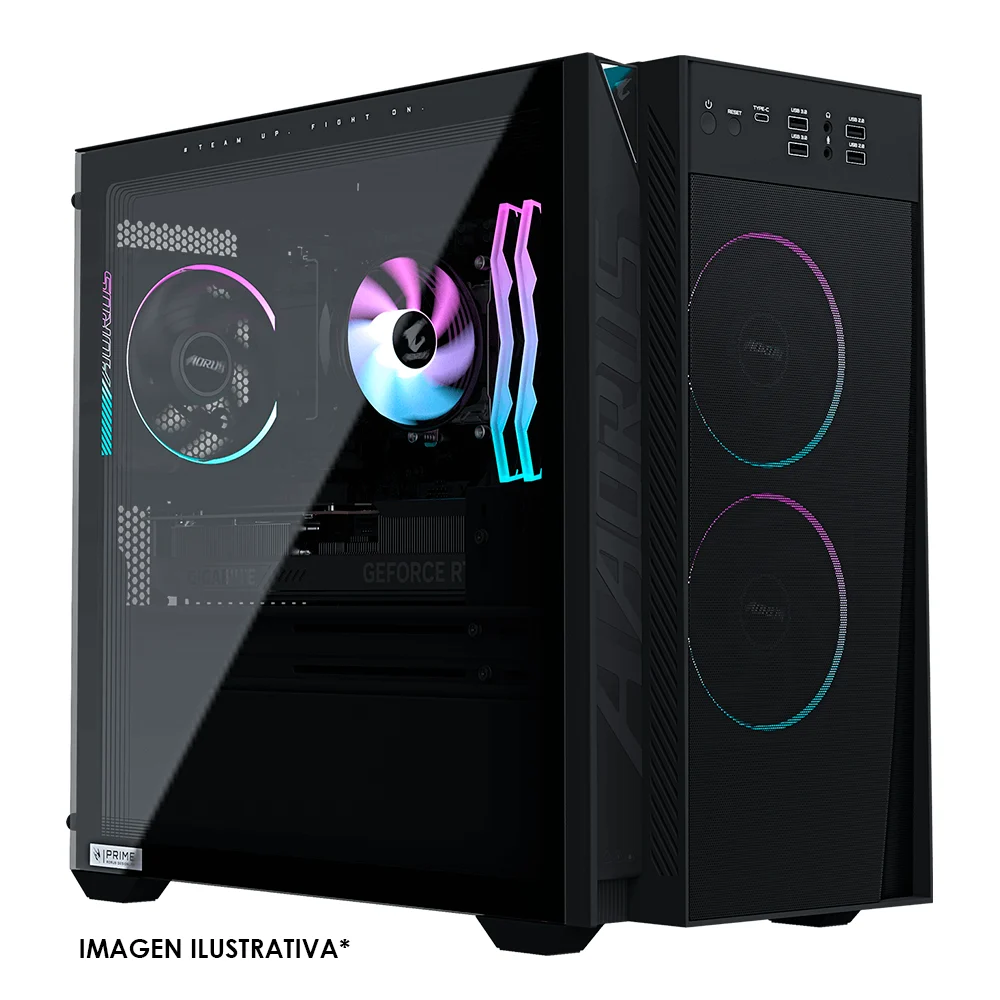 PC GAMING GIGABYTE AORUS PRIME 3 AP3A5N6-5104 / AMD RYZEN 5 9500F / RTX 5060 / SSD 1TB / PSU 650W GOLD / DDR5 16GB / ENFRIAMIENTO AIRE / GABINETE C201 NEGRO / WIN 11 HOME