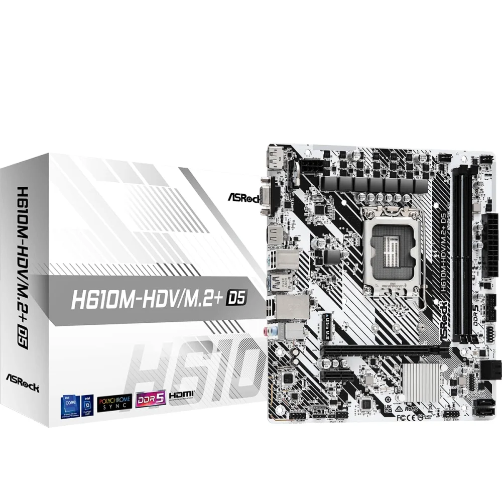 MB ASROCK H610M-HDV/M.2 D5 / DDR5 / X1 PS2 / X1 VGA / X1 HDMI / X1 DP / X1 USB 3.2 / X1 USB 3.2 TIPO C / X4 USB 2.0 / X1 LAN 1 GBE / SOCKET 1700