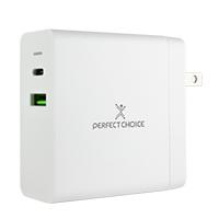 ADAPTADOR CARGADOR DE CORRIENTE DE 65W PUERTOS USB-A / USB-C PERFECT CHOICE - BLANCO
