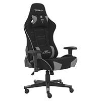 SILLA GAMER DE TELA OCELOT /  COLOR NEGRO CON GRIS / BASE REFORZADA DE NYLON /  DESCANSA BRAZOS AJUSTABLES / ANGULO DE INCLINACION 155 GRADOS /  SOPORTA HASTA 150KG /  COJIN PARA LUMBAR Y CERVICAL