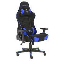 SILLA GAMER DE TELA OCELOT /  COLOR AZUL CON NEGRO /  BASE REFORZADA DE NYLON /  DESCANSA BRAZOS AJUSTABLES / ANGULO DE INCLINACION 155 GRADOS /  SOPORTA HASTA 150KG /  COJIN PARA LUMBAR Y CERVICAL