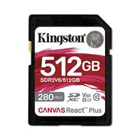 MEMORIA FLASH SD KINGSTON CANVAS REACT PLUS V60 / 512GB / UHS-II 280MB / SEG LECTURA, 150MB / SEG ESCRITURA  (SDR2V6 / 512GB)
