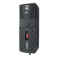 REGULADOR ELECTRONICO DE VOLTAJE VICA T-02 1200VA / 700W, 8 TOMAS NEMA 5-15R REGULADAS Y CON SUPRESOR DE PICOS, PUERTO RJ11, 5 AÑOS DE GARANTIA